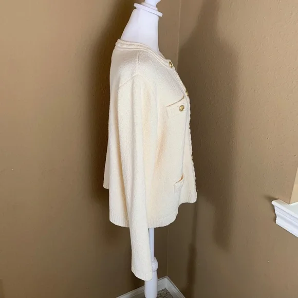 NWT H&M Cream Knit Cardigan Gold Buttons Size L - Picture 3 of 9
